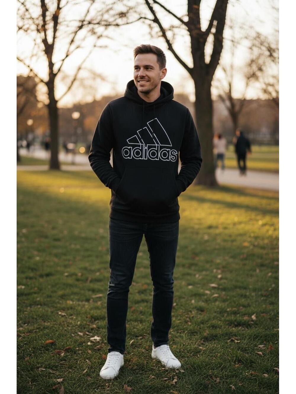 New Men's Adidas Moisture Wickign Black Hooded Sweatshirt Size XL